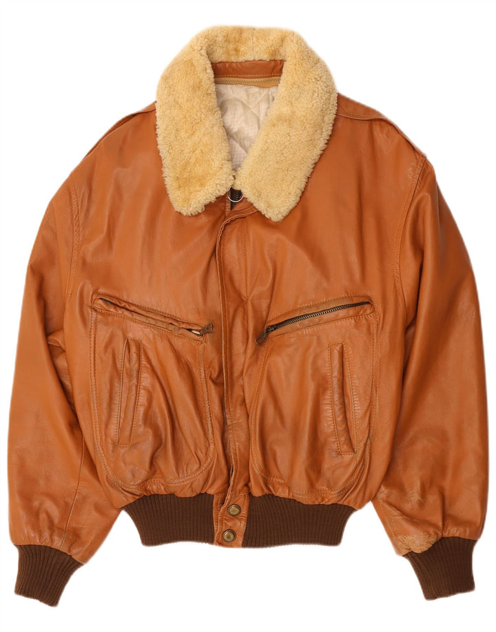 Vintage hombres chaqueta de cuero Reino Unido 40 marrón grande