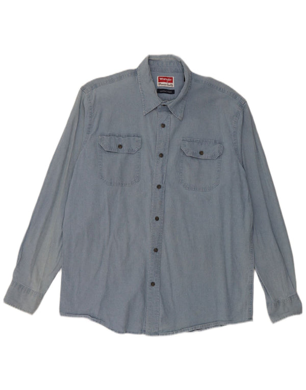 Wrangler Camisa Vaquera Para Hombre Algodón Azul Grande