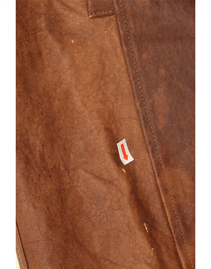 Vintage mujer abrigo de cuero de doble pecho IT 42 cuero marrón medio