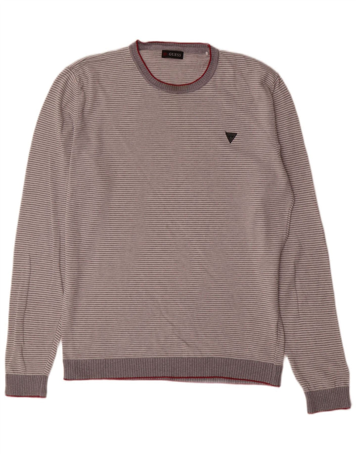 Guess Jersey De Cuello Redondo Para Hombre Jersey De Algodón A Rayas Gris Grande