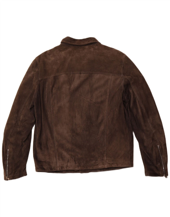 Vintage mujer ante chaqueta Reino Unido 12 cuero marrón medio