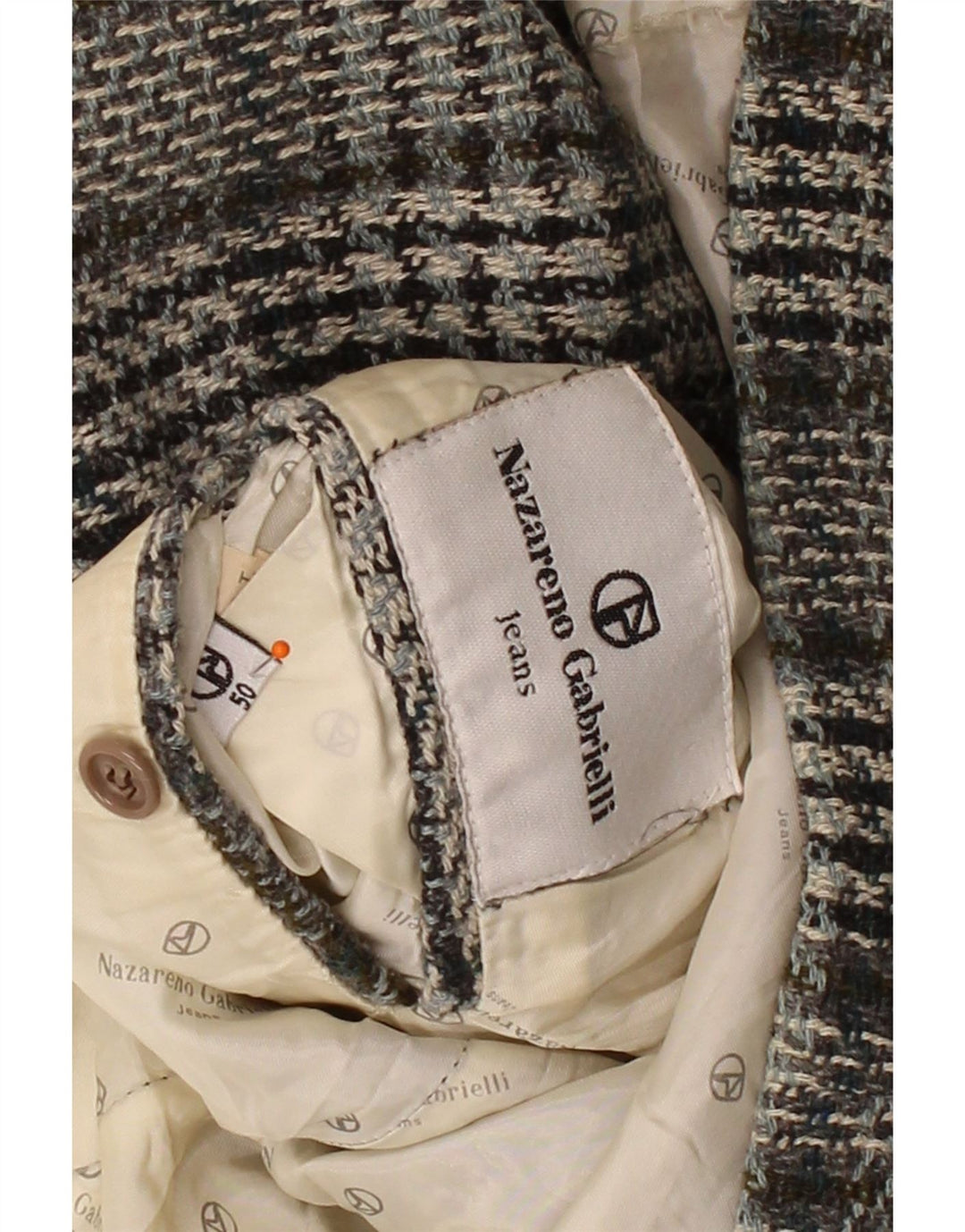 NAZARENO GABRIELLI Mens 2 Button Blazer Jacket IT 50 Large Grey Check Wool Vintage Nazareno Gabrielli and Second-Hand Nazareno Gabrielli from Messina Hembry 