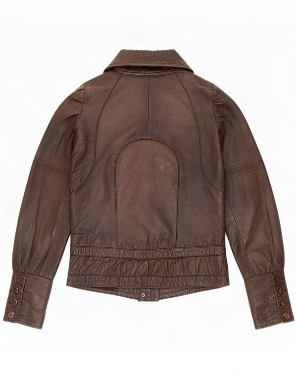 Chaqueta de cuero para mujer Numph UK 8 Small Brown Classic