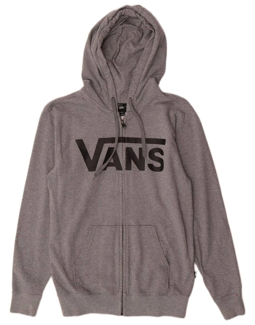 Vans Sudadera con capucha y cremallera gráfica para hombre, talla pequeña, algodón gris