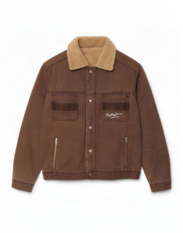 Vintage hombres Sherpa Bomber chaqueta Reino Unido 38 medio color caqui bloque de color