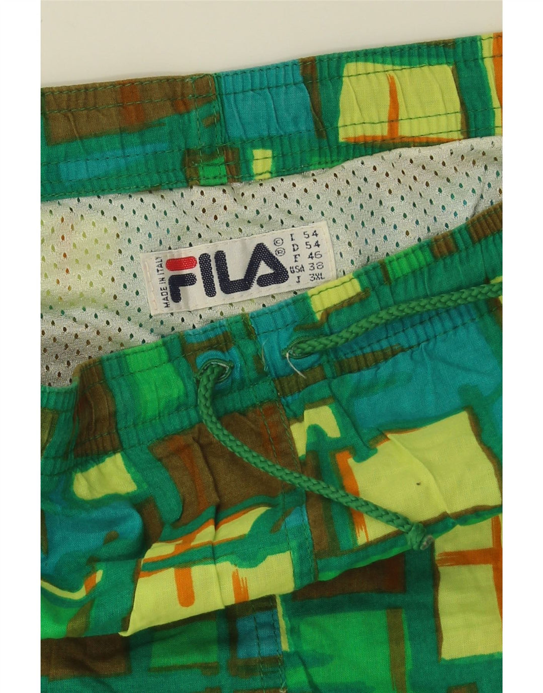 FILA Mens Sport Shorts Large  Green Patchwork Cotton Vintage Fila and Second-Hand Fila from Messina Hembry 