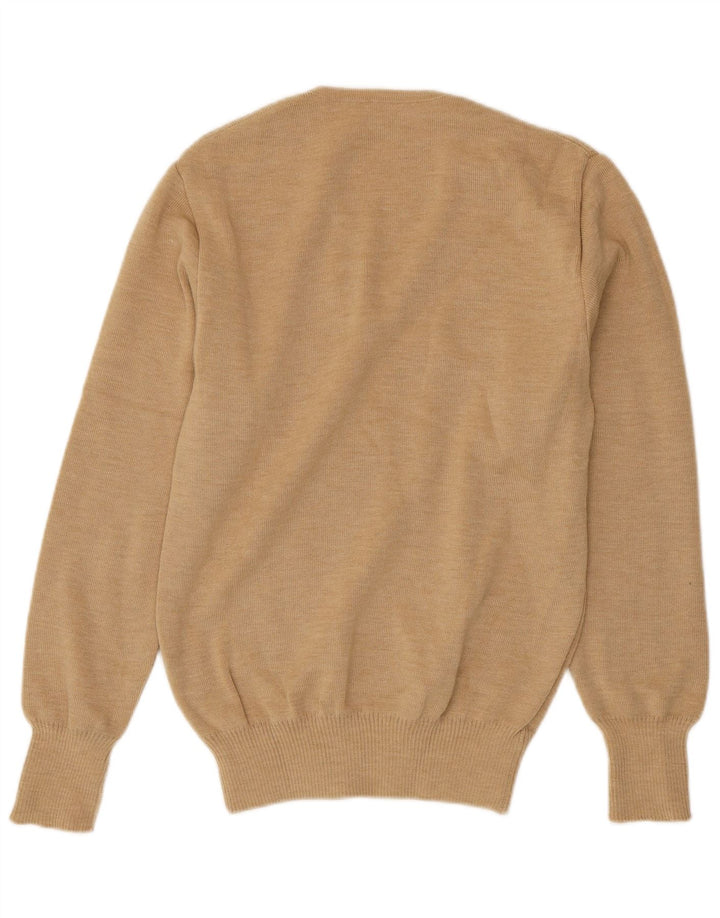 Vintage hombres V-cuello jumper suéter IT 50 medio beige acrílico