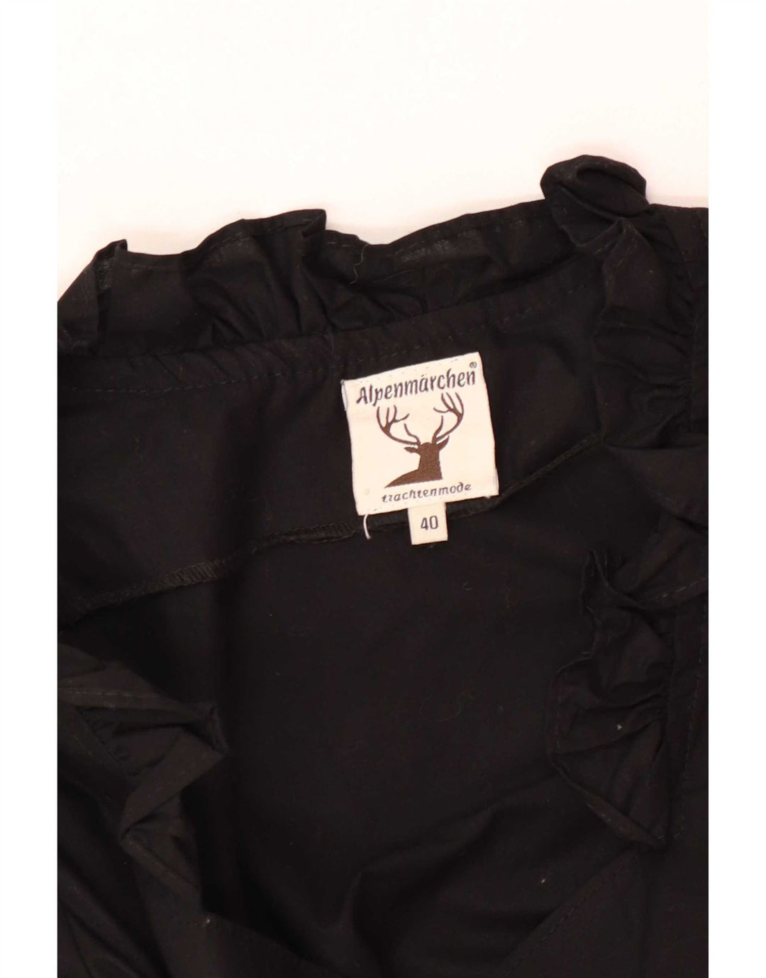 Alpenmarchen Blusa corta con volantes en la parte delantera para mujer EU 40 Medium Black