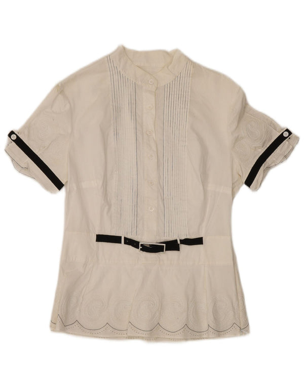 Karen Millen Blusa para mujer Top Reino Unido 12 Medio Blanco Paisley Algodón