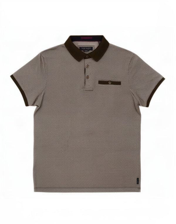 Ted Baker Polo para hombre talla 3 mediano caqui algodón geométrico