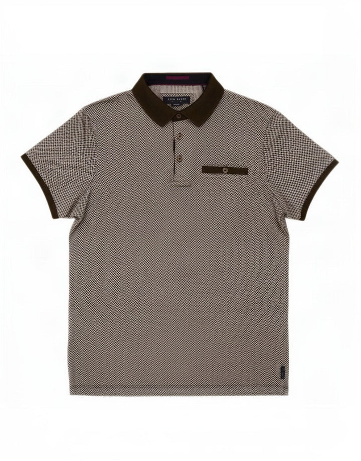 Ted Baker Polo para hombre talla 3 mediano caqui algodón geométrico