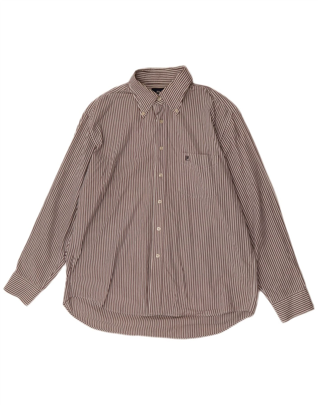 Fila Camisa Hombre XL Marrón Algodón Rayas Pintadas
