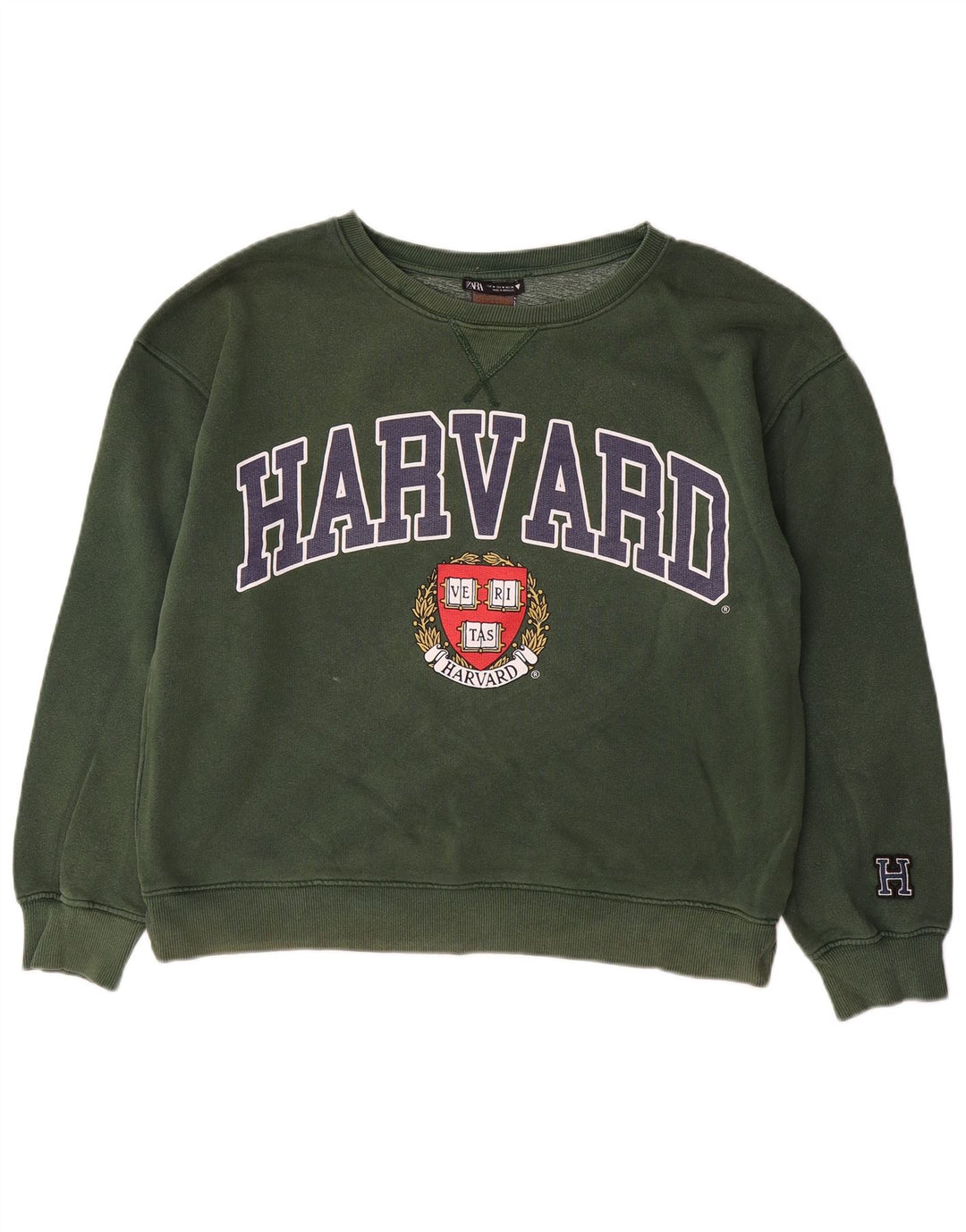 ZARA Mujer Harvard Sudadera con Estampado Extragrande Jersey UK 44 Verde Medio