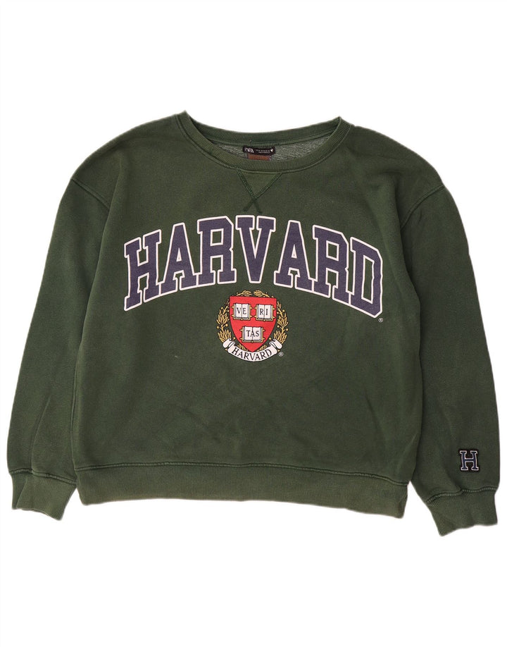 ZARA Mujer Harvard Sudadera con Estampado Extragrande Jersey UK 44 Verde Medio