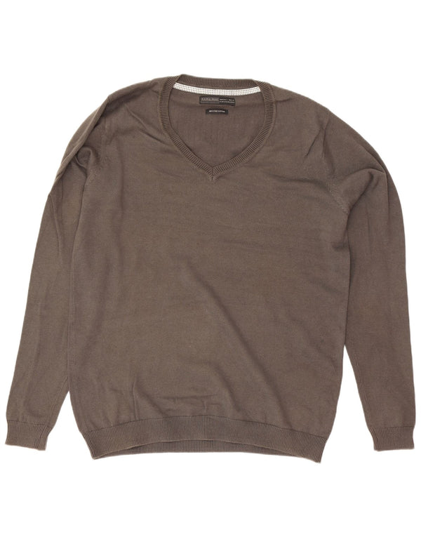 Zara Hombre Jersey Con Cuello En V Jersey Grande Gris Algodón