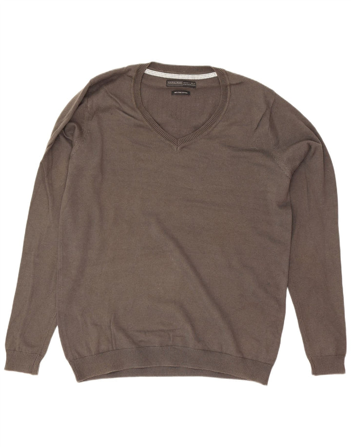 Zara Hombre Jersey Con Cuello En V Jersey Grande Gris Algodón