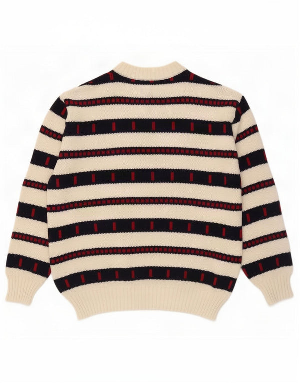 Vintage hombres cuello redondo jersey suéter grande blanco rayas