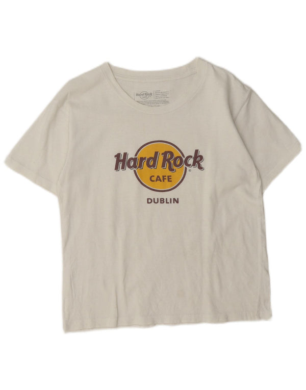 Hard Rock Cafe Mujer Dublin Graphic Camiseta Top UK 40 Grande Algodón Blanco