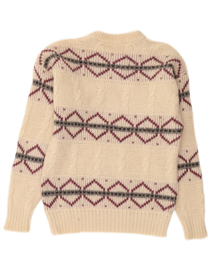 Carrera Suéter De Cuello Redondo Para Hombre Pequeño Blanco Roto Argyle/Diamante