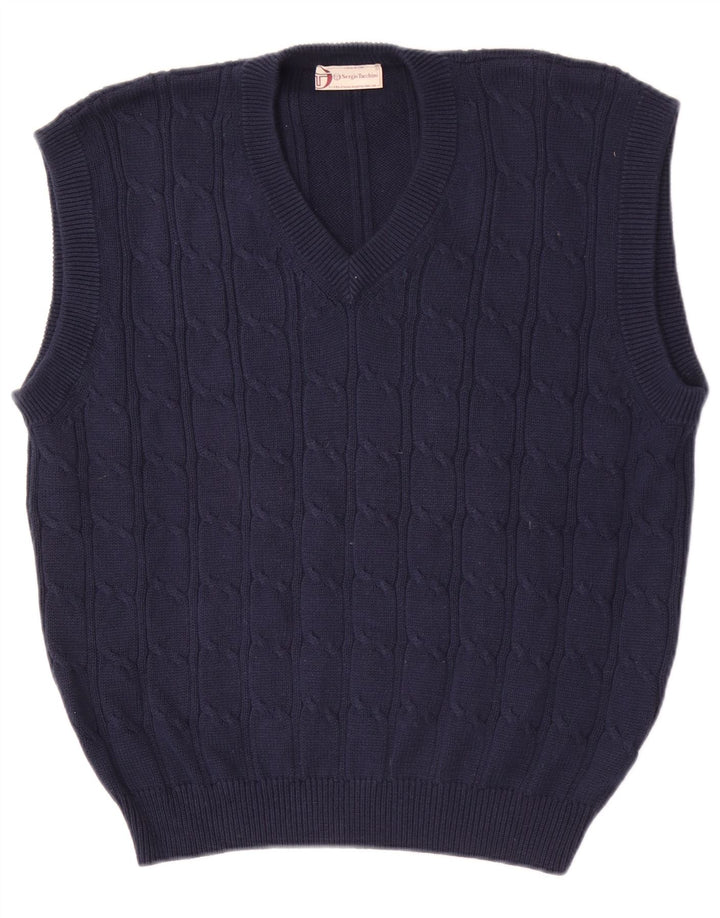 Sergio Tacchini Chaleco para hombre Camiseta sin mangas Grande Azul marino Algodón