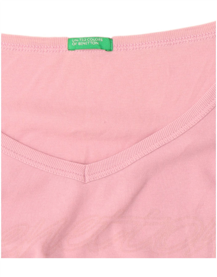 Benetton Top Gráfico De Manga Larga Para Mujer ES 42 Rosa Mediano