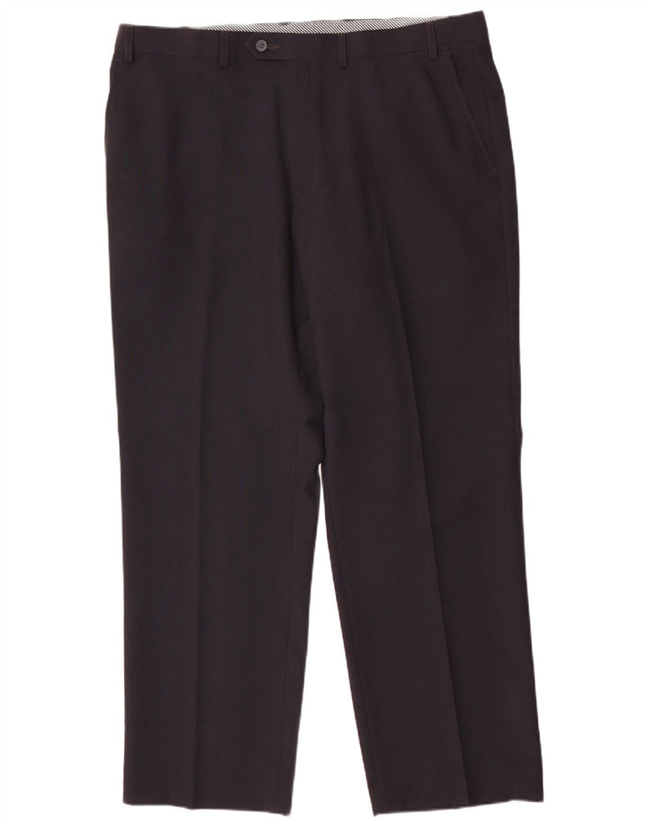 Marks & Spencer Pantalón de traje recto para hombre W40 L31 Poliéster azul marino