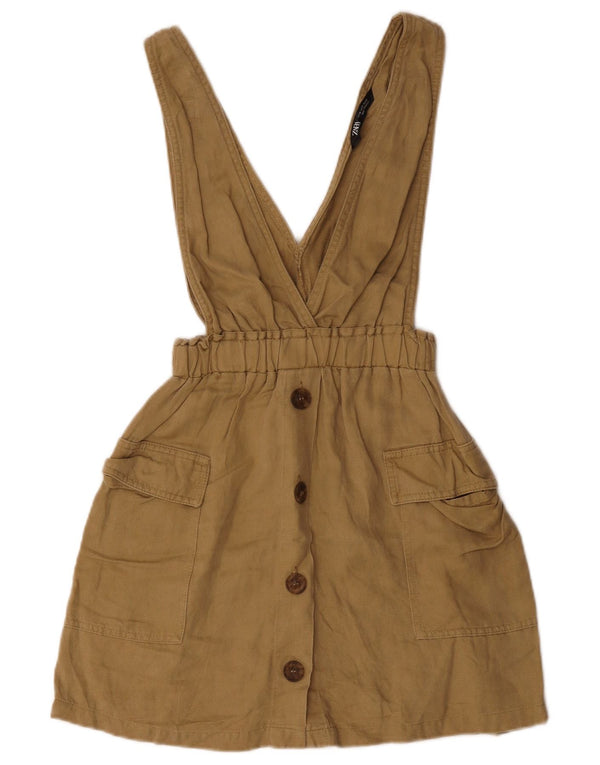 Zara Mujer Falda Cargo Peto UK 4 XS Beige Lyocell
