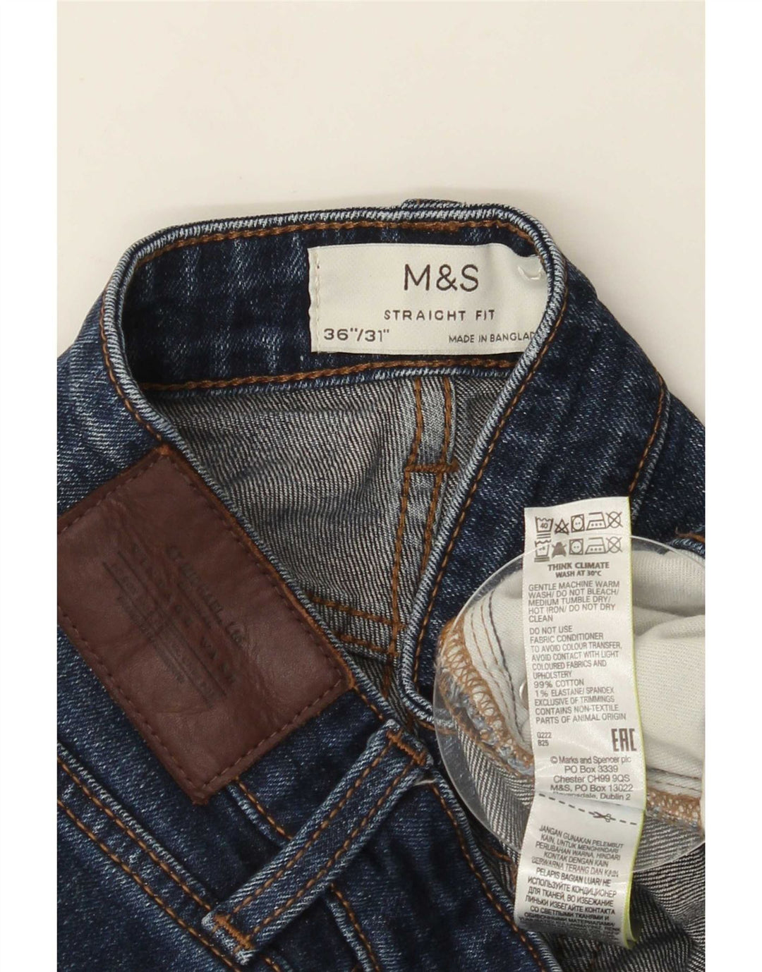 Marks & Spencer Jeans rectos para hombre W36 L27 Algodón azul