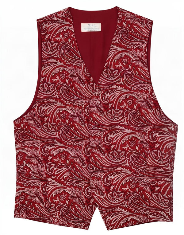 Chaleco vintage para hombre pequeño rojo Paisley seda