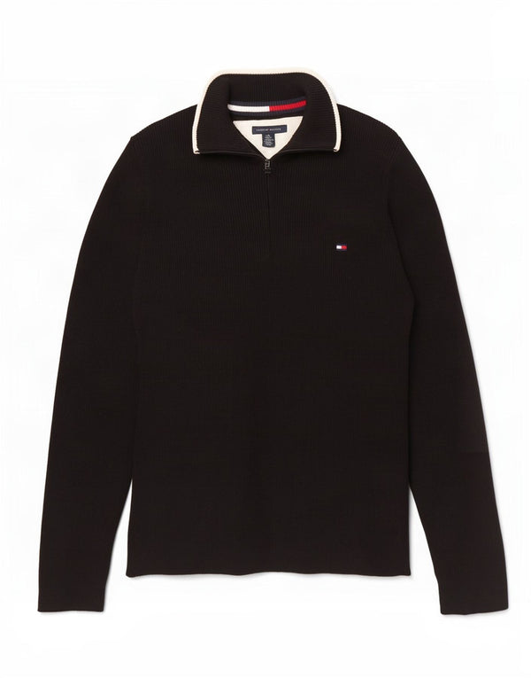 Tommy Hilfiger Suéter con cuello y cremallera para mujer UK 44 Grande Algodón negro
