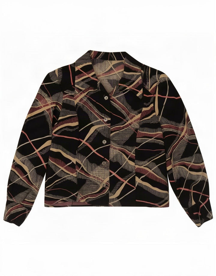 Vintage mujer patrón abstracto camisa blusa Reino Unido 14 medio negro