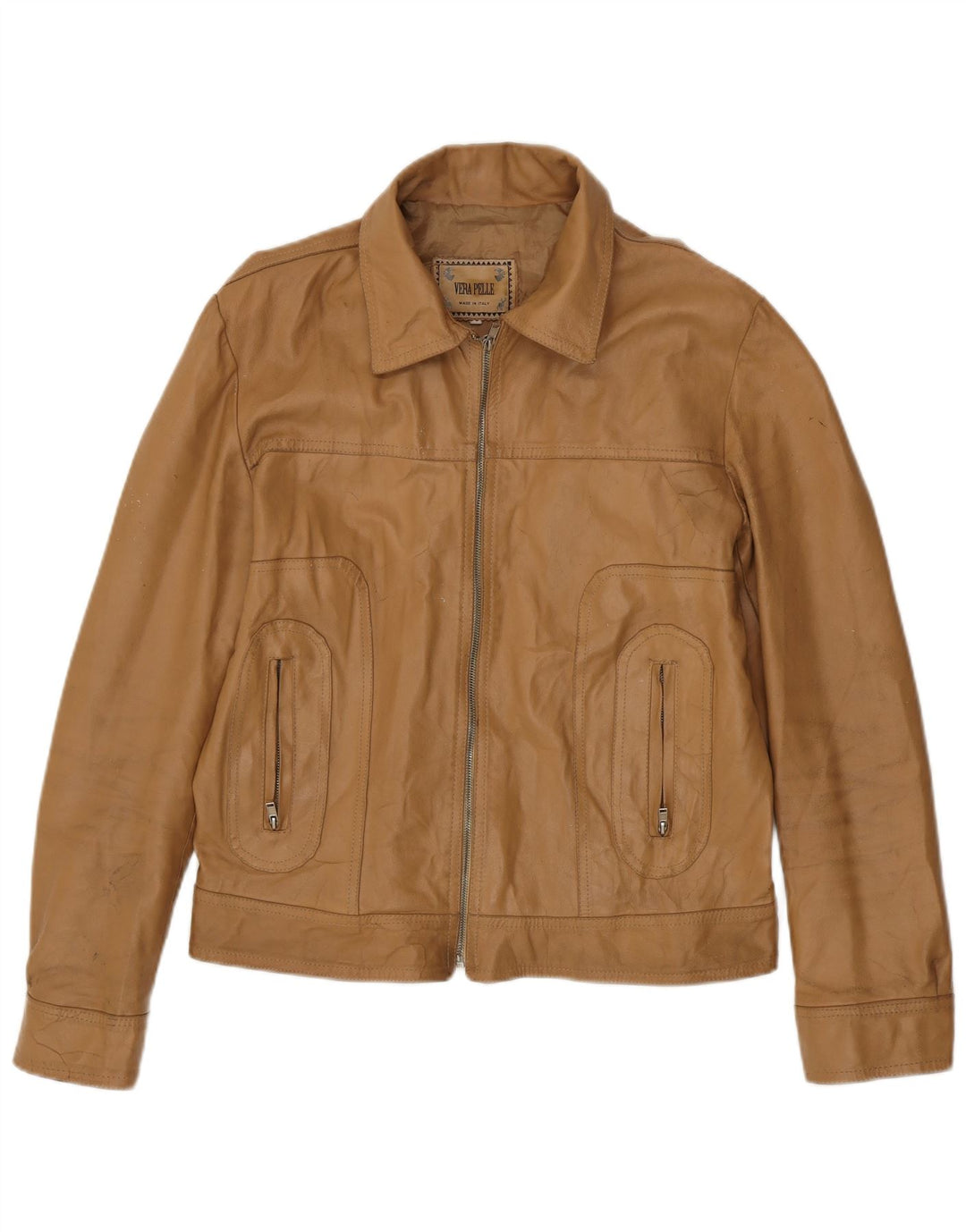 Vintage mujer chaqueta de cuero Reino Unido 18 XL cuero beige