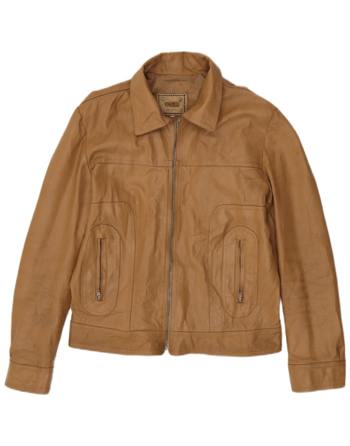 Vintage mujer chaqueta de cuero Reino Unido 18 XL cuero beige