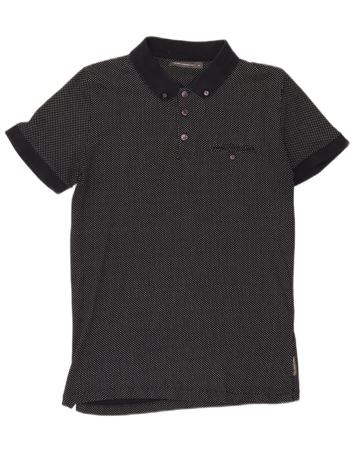 FRENCH CONNECTION Mens Polo Shirt Medium Black Polka Dot Cotton
