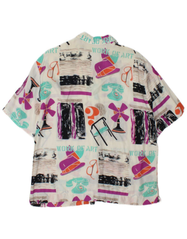 Vintage mujer camisa gráfica Reino Unido 14 gran patchwork multicolor