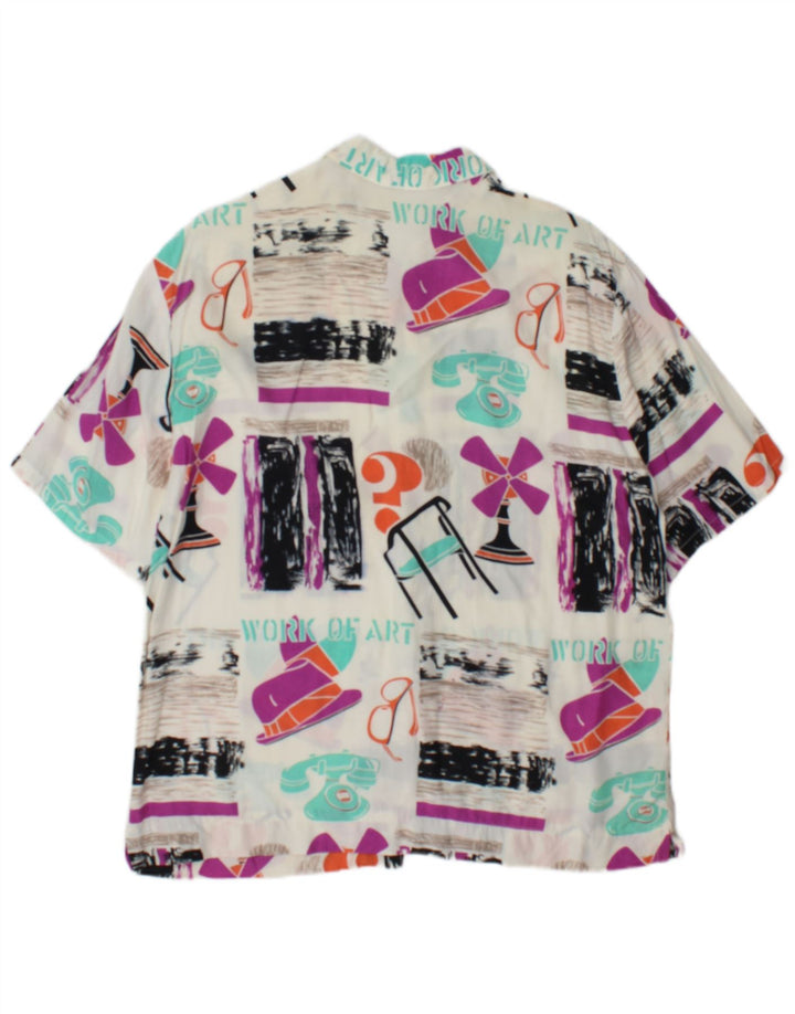Vintage mujer camisa gráfica Reino Unido 14 gran patchwork multicolor