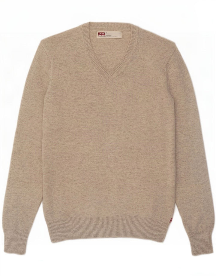 Levi's Suéter tipo jersey con cuello en V y ajuste estándar de lana de cordero beige medio para hombre