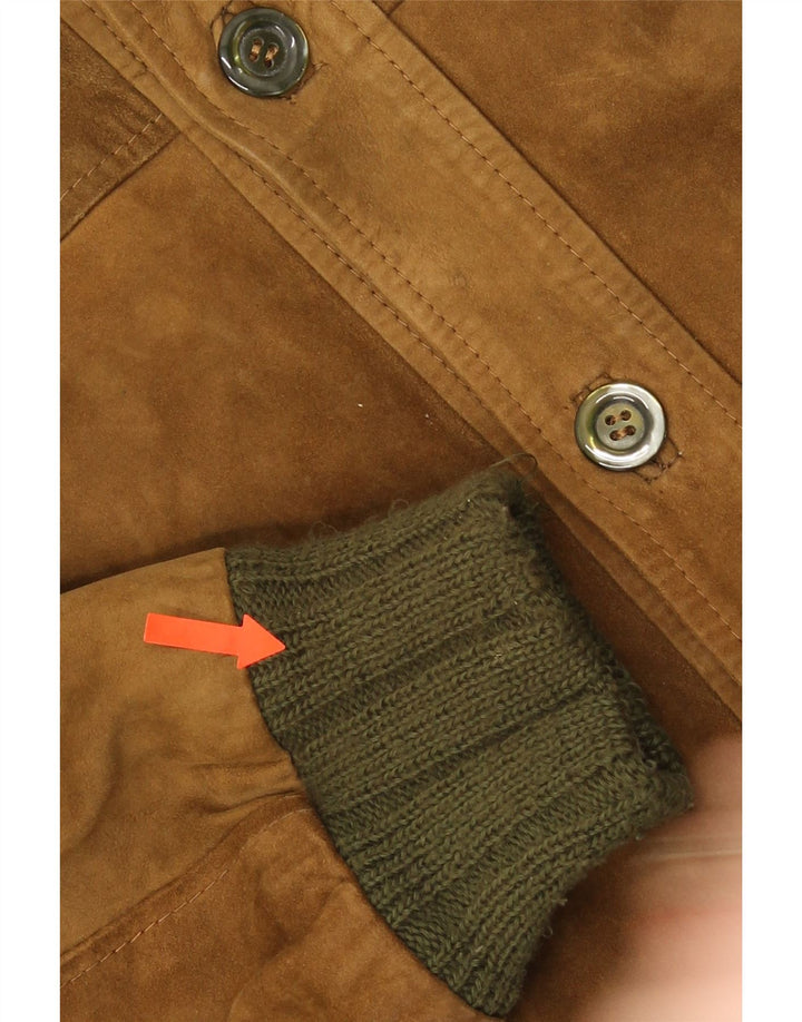 Vintage hombres ante chaqueta Reino Unido 36 pequeño marrón colorblock