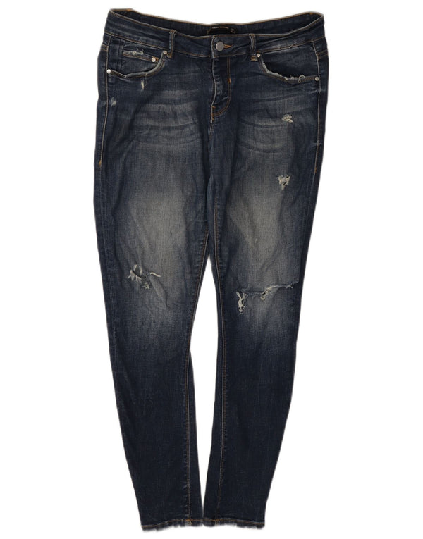 Zara Mujer Trafaluc Vaqueros Pitillo Desgastados EU 42 Grande W32 L28 Azul Marino