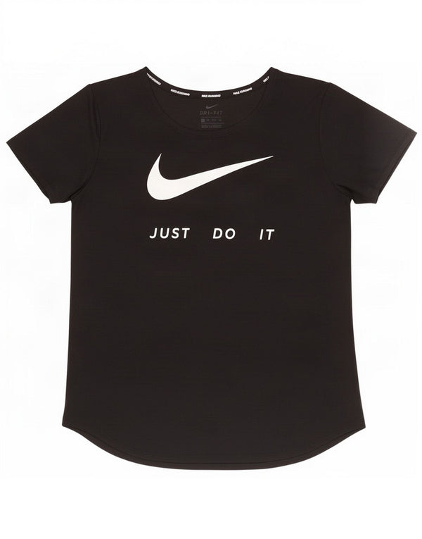 Nike Womens Dri Fit Graphic T-Shirt Top UK 6 XS Black Polyester