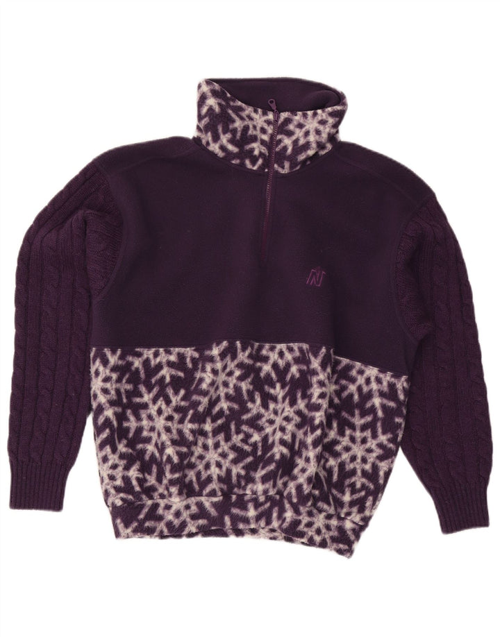 Nordica Jersey de forro polar con estampado abstracto de gran tamaño para mujer, talla S, color morado
