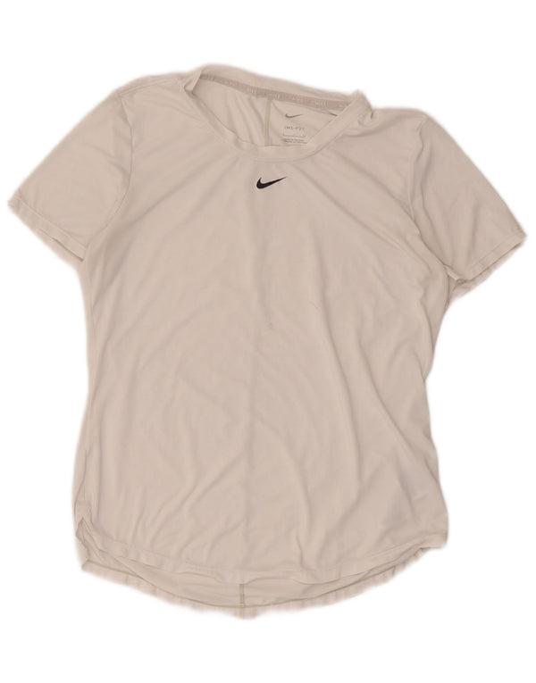 Nike Mujer Dri Fit Camiseta Top UK 10 Small Blanco Poliéster