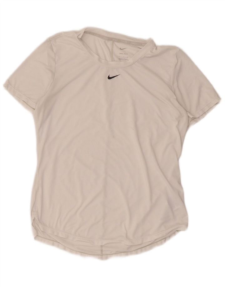 Nike Mujer Dri Fit Camiseta Top UK 10 Small Blanco Poliéster