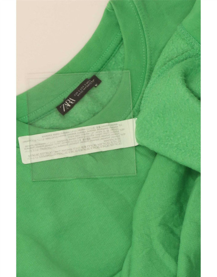 Zara Mujer Crop Oversize Sudadera Jumper UK 10 Small Verde Poliéster