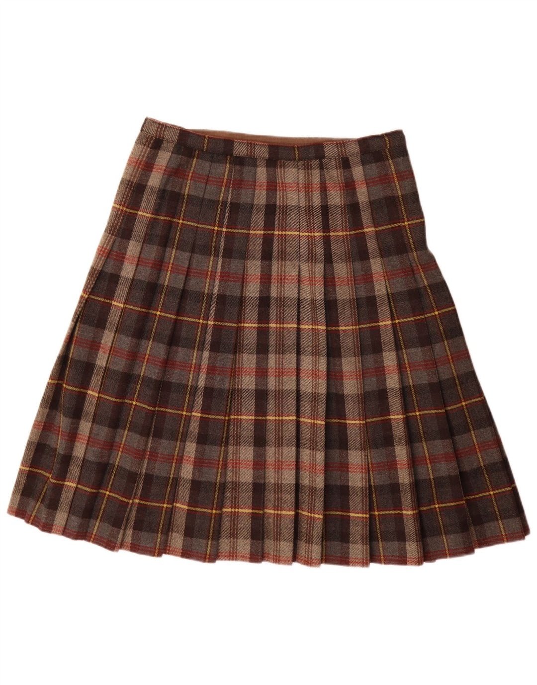 Falda cruzada plisada vintage para mujer W32 cheque marrón grande