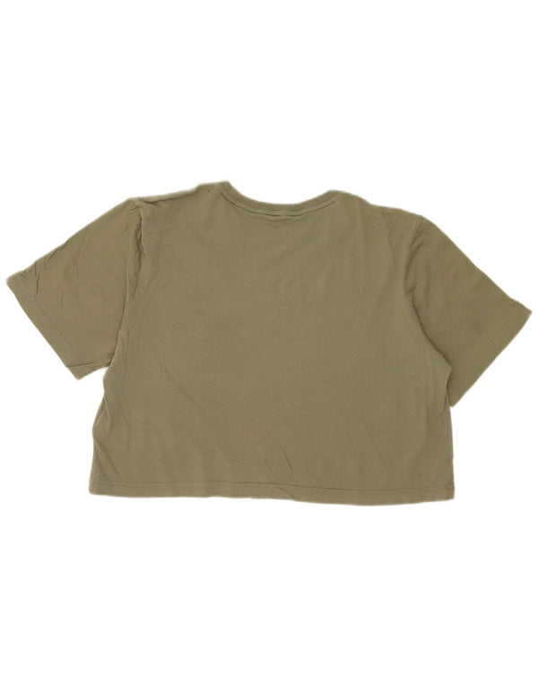 Adidas Camiseta Crop Graphic para Mujer UK 12/14 Algodón Caqui Mediano