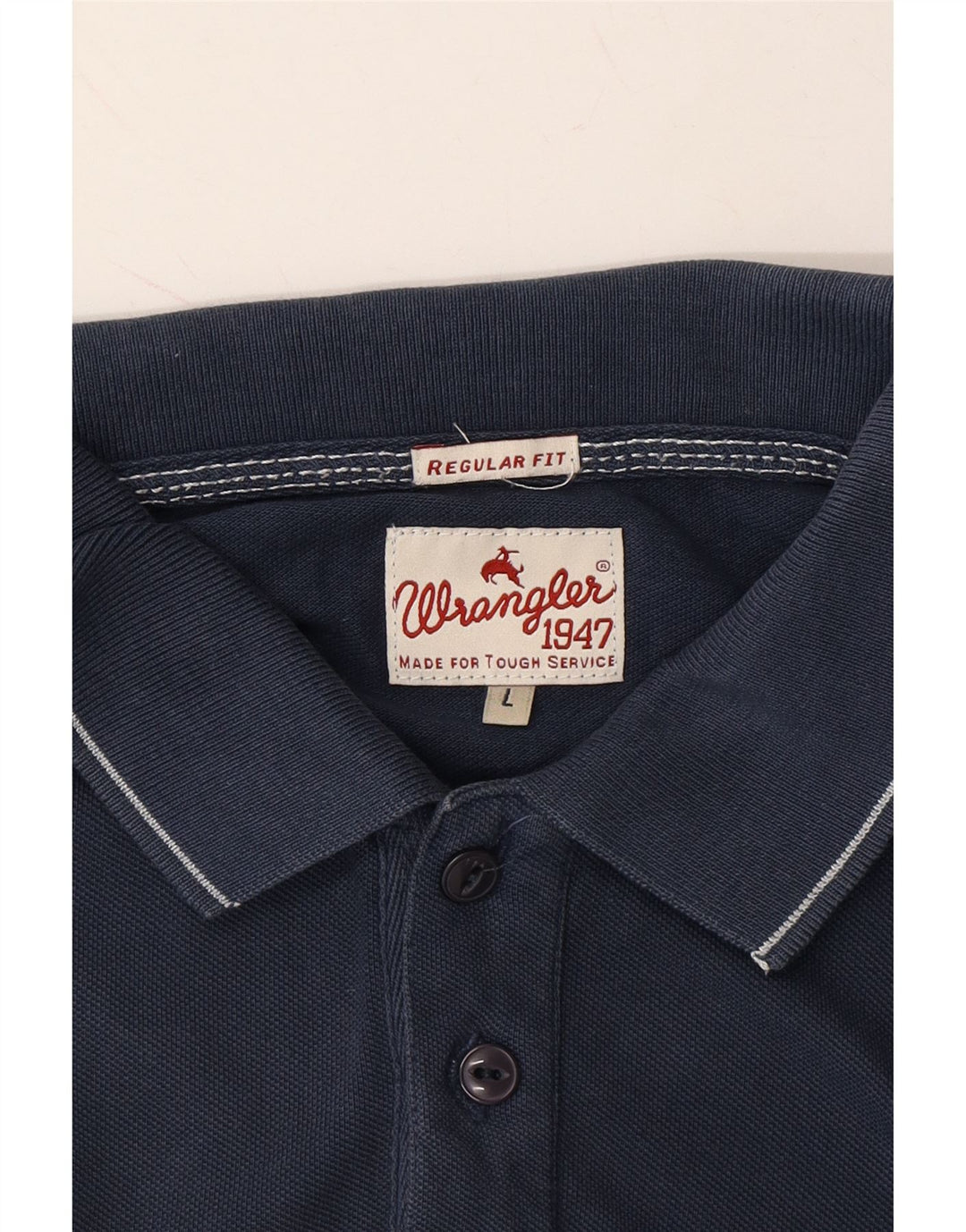 WRANGLER Mens Regular Fit Polo Shirt Large Navy Blue Cotton Vintage Wrangler and Second-Hand Wrangler from Messina Hembry 