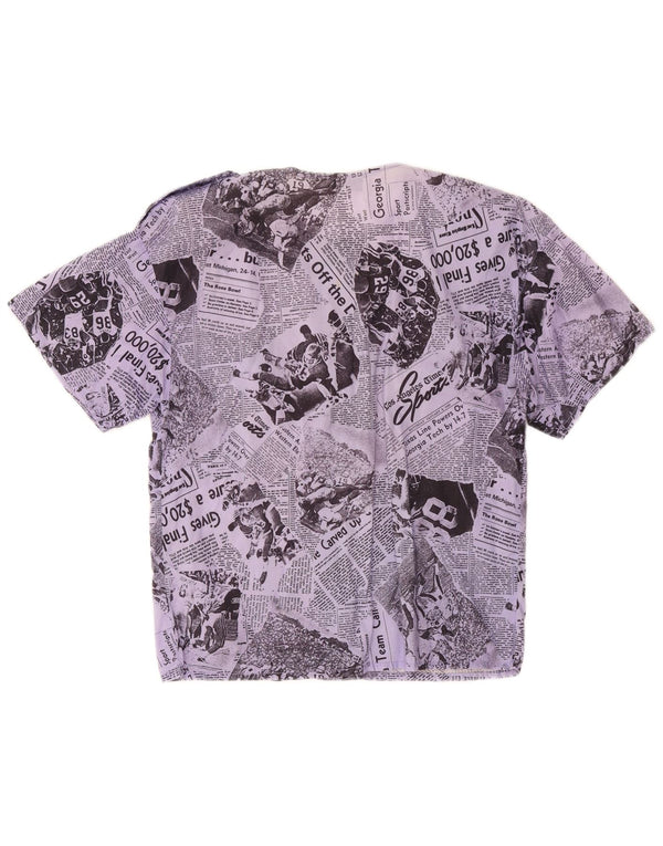 Vintage mujer gráfica manga corta camisa blusa IT 46 Lila grande