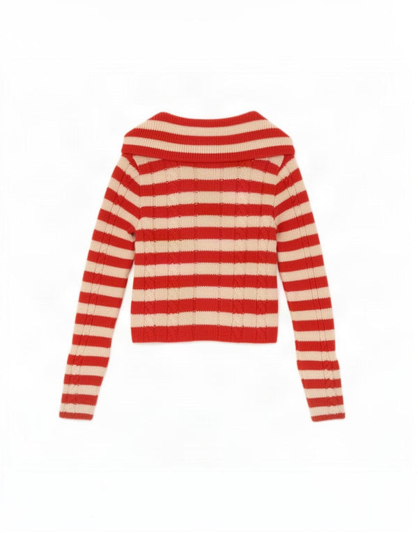 Zara Mujer Cárdigan Suéter UK 4 XS Rojo Rayas Acrílico