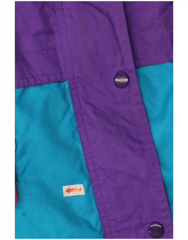Vintage mujer con capucha chaqueta de lluvia de gran tamaño Reino Unido 14 bloque de color azul medio